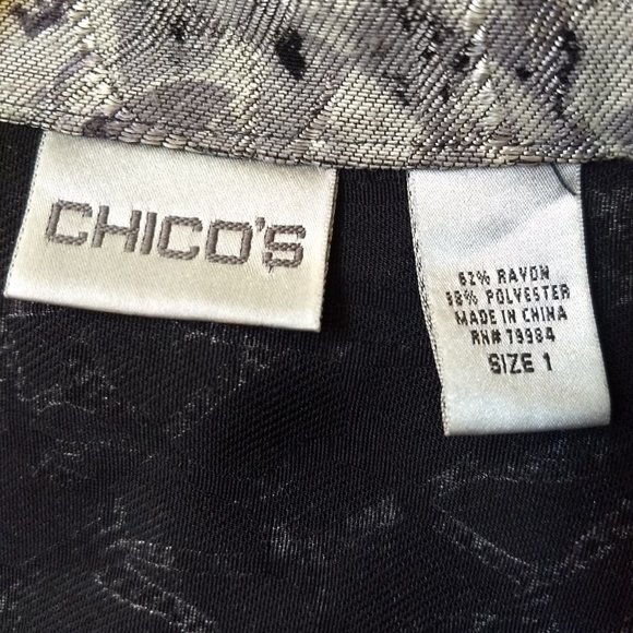 Chico's Silver and Black Floral Open Front Blazer Size Medium - Picture 5 of 8